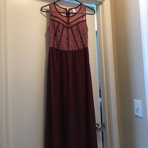 Xhilaration Burgundy lace maxi dress Sz. XS